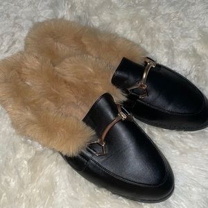 Faux fur mules